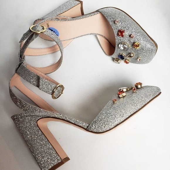 NEW! J CREW Harlow Silver Sparkle Embellished Heels Shoes 7.5. - Picture 3 of 8
